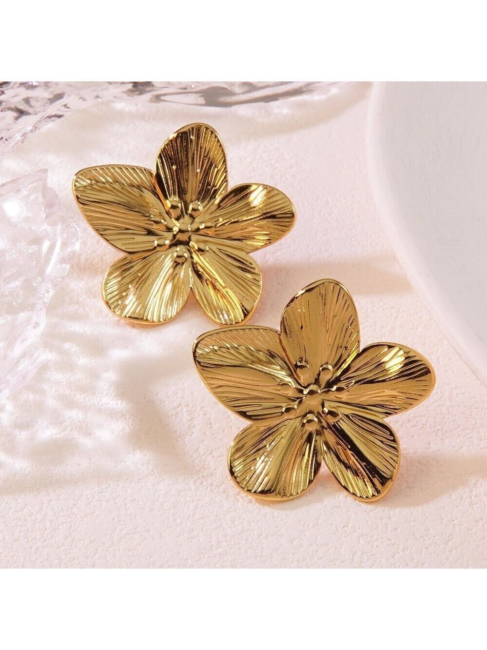 18K Gold Plated Flower Earrings – Waterproof, Tarnish-Proof